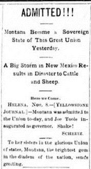 Daily Yellowstone Journal 1889 Nov 9 p1