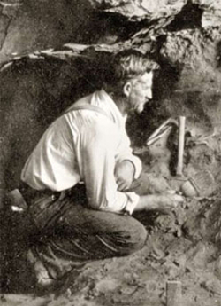 Oscar Lewis at Pictograph Cave, photo by Bill Browne, Montana Historical Society Photo Archives PAc 90-96 Sheet 1, #7