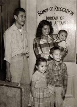 Family arriving at relocation office